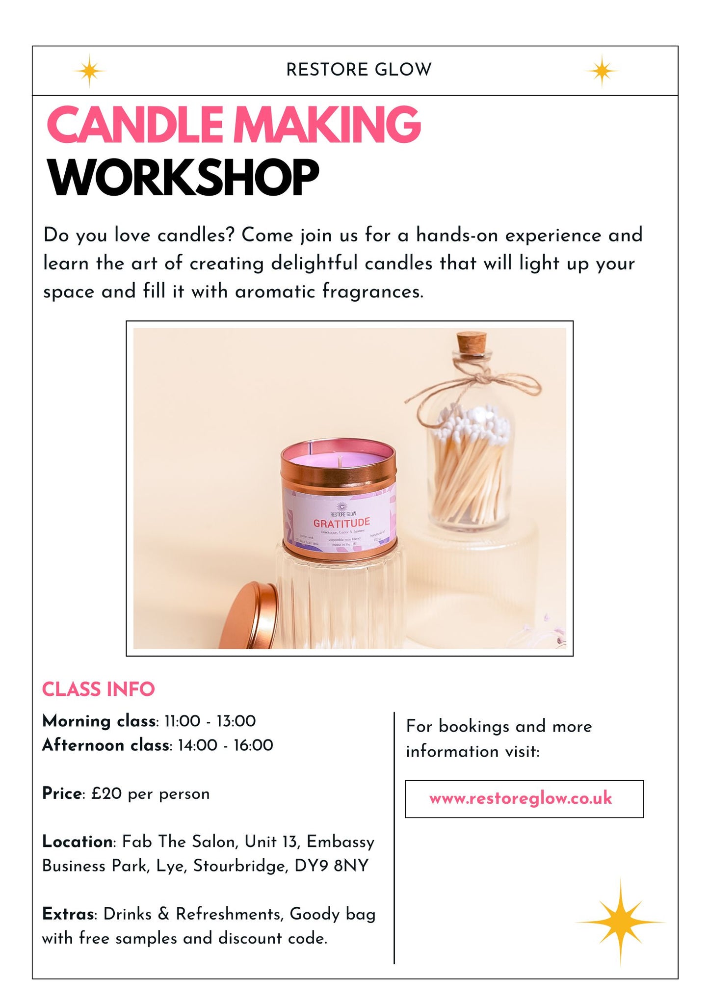 Candle Making Workshop Saturday 1st June 2024 at 11AM